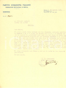 Autografo originale 1948 BRESCIA Lettera Mario STENDARDI  Federazione Provinciale PCI  AUTOGRAFO 1