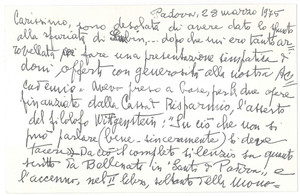Autografo originale 1975 PADOVA Cesira GASPAROTTO delusa per le critiche  Biglietto AUTOGRAFO 1