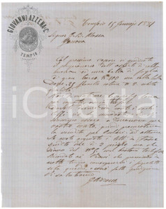 Documento originale, autentico 1881 SARDEGNA TEMPIO PAUSANIA  Giovanni AZZENA  Lettera per invio cotone 1