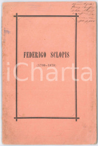 Libro, pubblicazione d epoca 1878 TORINO Ercole RICOTTI Breve commemorazione del conte Federigo SCLOPIS 1