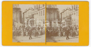 Fotografia d epoca originale 1900 ca MILANO Piazza con CANTINA OVADESE  Mercato Foto stereoscopica 1