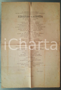 Autografo originale 1884 PADOVA Angelo SACCHETTI  Epitaffio per Vincenzo GAZZOTTO Manifesto 37x52 1