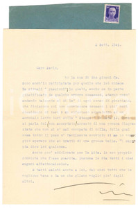 Autografo originale 1943 AVIO TN Soprano Gianna PEDERZINI rattristata per le ritorsioni AUTOGRAFO 1