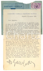 Autografo originale 1955 NAPOLI Lettera Gaspare CASELLA a un amico collezionista  Autografo 1