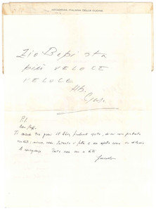 Autografo originale 1961 NAPOLI Accademia Italiana Cucina  Gaspare CASELLA pro Missiroli Autografo 1