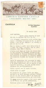 Autografo originale 1961 NAPOLI Libraio Gaspare CASELLA in attesa di Aldo OLSCHKI Autografo 1