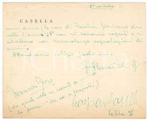 Autografo originale 1952 NAPOLI Giovanni ALESSANDRI Gaspare CASELLA sul Premio Calascione AUTOGRAFI 1