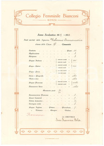 Oggetto da collezione cartaceo 1938 MONZA Collegio Femminile BIANCONI  Pagella Annamaria VALVANO 1