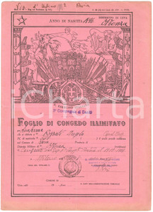 Documento originale, autentico 1919 REGIO ESERCITO  MONZA Congedo illimitato Caporale Maggiore Angelo FOSSATI 1