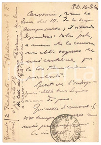 Autografo originale 1944 SAN DANIELE DEL FRIULI Vincenzo MANZINI e i ritardi della posta AUTOGRAFO 1