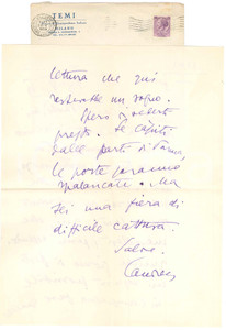 Autografo originale 1959 MILANO Lettera Aurelio CANDIAN a un collega in arrivo Autografo 1