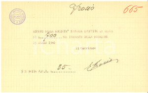 Autografo originale 1940 CICLISMO Milano Vigorelli  Ricevuta Elia FROSIO per corsa AUTOGRAFO 1