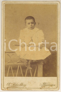 Fotografia d epoca originale 1890 ca MANTOVA Ritratto di bambino in abito bianco Foto A. POTSCHKAY 12x20 cm 1