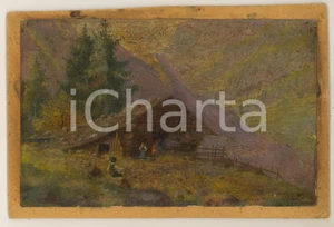 Stampa, bozzetto originale 1900 ca TORINO Paesaggio di montagna  Cartolina su cartoncino Luigi CASALEGNO 1