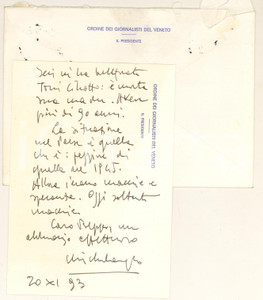 Autografo originale 1993 VERONA Michelangelo BELLINETTI  Presidente Ordine Giornalisti AUTOGRAFO 1