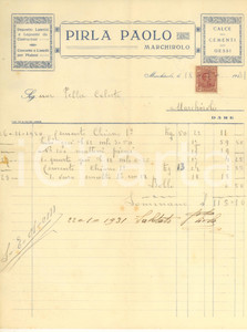 Documento originale, autentico 1931 MARCHIROLO VA Paolo PIRLA calce e cementi  Fattura intestata 1 1