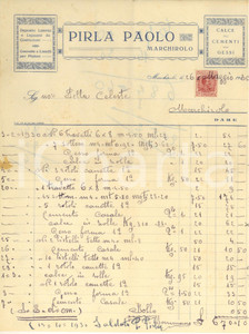 Documento originale, autentico 1930 MARCHIROLO VA Paolo PIRLA calce e cementi  Fattura intestata 2 1
