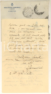 Autografo originale 1938 MANTOVA Biblioteca Comunale  Lettera Cesare FERRARINI direttore Autografo 1