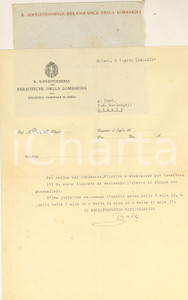 Autografo originale 1941 MILANO Biblioteca Braidense  Lettera direttore Paolo NALLI  Autografo 1