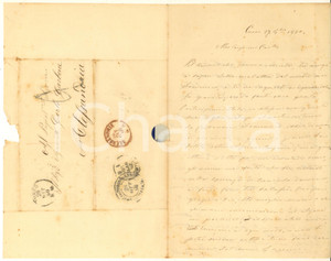 1860 CUNEO Camilla LESSONA sulla malattia del marito Domenico CARBONE *Autografo Lettera interamente autografa di Camilla Lessona (moglie del patriota e scrittore Domenico Carbone e sorella dello scienziato Michele Lessona), che d&agrave; notizie sulla salute del marito:"Domenico ebbe di nuovo la solita ostinatissima terzana... gli venne cos&igrave; forte che fu costretto a farsi fare tre salassi. Ora per&ograve;, grazie a Dio, sta meglio [...] ".Prefilatelica con timbri.PAGINE: 4 (2 facciate scritte) FAIR/discreto piegature d'epoca  originale e autentica 1