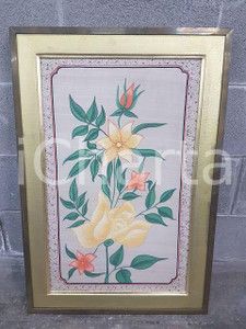 1975 CINA VINTAGE Composizione fiori gialli- quadro 51,3  x 75 cm