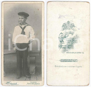 Fotografia d epoca originale 1908 TRIESTE Ragazzo vestito alla marinara  Ritratto Foto CIRCOVICH 8x16 cm 1