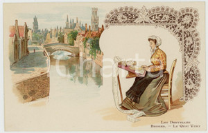1910 ca LES DENTELLES - BRUGES - Le Quai Vert - Postcard CPA Cartolina postale originale d'epoca, priva della stampa al verso, realizzata per essere successivamente personalizzata a scopo pubblicitario. FAIR/discreto piccola impressione d'inchiostro al verso e lievi abrasioni Formato: 14x9 cm originale e autentica 1