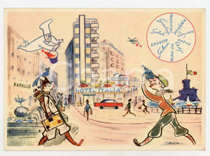 1958 RAPALLO (GE) Hotel Italia & Lido - Cartolina ILLUSTRATA FG VG  Cartolina postale d'epoca, viaggiata.CONDIZIONI: FAIRFORMATO: FG    originale e autentica 1