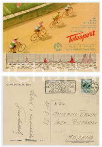 1953 TOTOSPORT 36Â° Giro d'Italia - Cartolina con annullo IX Tappa PISA - MODENA  Cartolina postale d'epoca, viaggiata.CONDIZIONI: fairFORMATO: FG     originale e autentica 1