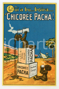 1910 ca BELGIQUE Chicorée PACHA - Carte postale publicitaire coloniale CONGO 1  Pregevole cartolina postale pubblicitaria d'epoca, illustrata a colori, a tema coloniale, non viaggiata.  GOOD/buono  Formato: 9x14 cm originale e autentica 1
