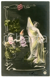 1905 Nymph on water with gnome child - Fairy tale - Vintage postcard  Cartolina postale d'epoca, viaggiata.CONDIZIONI: GFORMATO: FP    originale e autentica 1