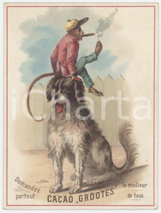 1910 ca HOLLAND - CACAO GROOTES Advertising card - Circus dog and smoking monkey  Biglietto originale pubblicitario. FAIR/discreto alone al verso Formato: 11x15 cm originale e autentica 1