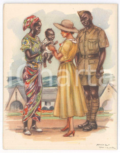 1950 ca CONGO BELGE - Force Publique - Famille - Billet Noël ill. James THIRIAR  Biglietto originale d'epoca, su quattro facciate. GOOD/buono  Formato: 12x15 cm originale e autentica 1