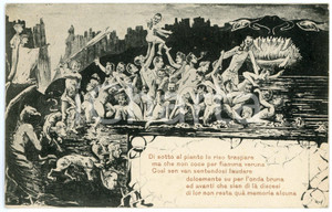 1910 ca SATIRA MILITARE La barca di Caronte - Dante ALIGHIERI Cartolina FP NV  Cartolina postale d'epoca, non viaggiata.CONDIZIONI: GOODFORMATO: FP    originale e autentica 1