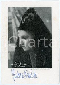 1951 Fedora BARBIERI mezzosoprano "Carmen" - Foto AUTOGRAFO - FERNET BRANCA Fotografia seriale d'epoca, con autografo. CONDIZIONI: P (piegatura al lato sinistro; lievi fioriture)FORMATO: 14x20 cm      originale e autentica 1