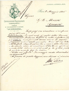 1906 BARI Paolo LA COSTA Agente di navigazione a vapore LA GENOVESE - Lettera Lettera commerciale d'epoca, su carta intestata, manoscritta, illustrata. CONDIZIONI: FAIR (piegature d'epoca)PAGINE: 1    originale e autentica 1