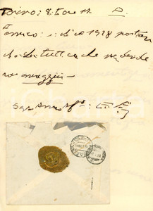 1928 TORINO Lettera Emanuele Filiberto DUCA D'AOSTA - Auguri - AUTOGRAFO Lettera interamente autografa di Emanuele Filiberto di Savoia-Aosta, con messaggio augurale per il generale Vittorio Elia.Busta viaggiata, con timbro ovale blu di franchigia "Regie Poste / Casa di S.A.R. / Il Duca d'Aosta".Sigillo in ceralacca.CONDIZIONI: F (piegature d'epoca e piccolo strappo al margine inferiore)PAGINE: 2 facciate    originale e autentica 1