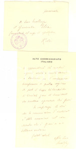 1919 COSTANTINOPOLI Lettera Felice MAISSA - Armistizio Impero Ottomano AUTOGRAFO Lunga e importante lettera del diplomatico Felice Maissa, interamente autografa, inviata al generale Vittorio Elia, all'epoca comandante del Corpo di Occupazione a Rodi.Felice Maissa era membro dell'Alto Commissariato Italiano per l'attuazione dell'armistizio con l'Impero Ottomano, e racconta la situazione politica:"...L'accordo tra il nuovo governo e Mustaf&agrave; Kemal non &egrave; ancora completo. Il Ministro della Marina &egrave; stato mandato a Sivas per trattare con lui, e non sembra che questi negoziati procedano...la commissione d'inchiesta &egrave; stata unanime nel conchiudere che i greci se ne debbano andare".Carta intestata, timbro sulla busta e sigillo in ceralacca al verso.Non viaggiata.CONDIZIONI: G (piegature d'epoca)PAGINE: 5 facciate     originale e autentica 1