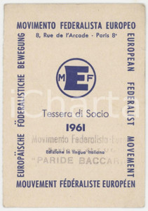 1961 LUGO - MEF Movimento Federalista Europeo - Sez. Paride BACCARI Tessera