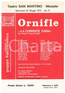 Materiale pubblicitario d’epoca 1975 MOZZATE Teatro SAN MARTINO  GRUPPO PALCOSCENICO Ornifle  Volantino 1 1