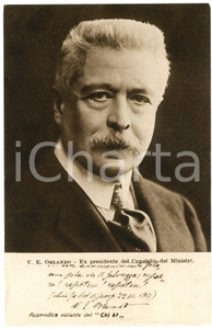 1928 V.E ORLANDO Ex presidente Consiglio Ministri *CARTOLINE PARLANTI FORMIGGINI Cartolina postale d'epoca, non viaggiata. GOOD/buono Minime smussature angolari Formato: 9x14 cm originale e autentica 1