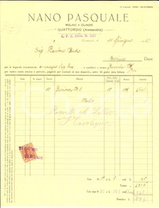 Documento originale, autentico 1929 QUATTORDIO AL Molino a clilindri Pasquale NANO Fattura per farina 1