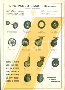 Materiale pubblicitario d’epoca 1950 ca BERGAMO Ditta Paolo ESSIG ruote carrelli elevatori Opuscolo ILLUSTRATO 1