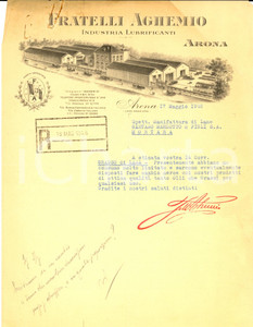 Documento originale, autentico 1946 ARONA Industria lubrificante FRATELLI AGHEMIO Lettera per grasso di lana 1