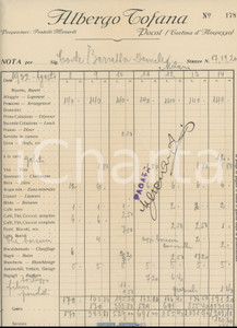 1932 CORTINA D'AMPEZZO /POCOL Albergo TOFANA - Fattura intestata Fattura d'epoca manoscritta, su carta intestata. PAGINE: 1 POOR/danneggiato piegature d'epoca e gualciture Formato: 24x33 cm originale e autentica 1