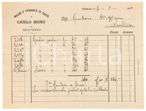 Documento originale, autentico 1901 CHIAVENNA Mulini e fabbrica di paste di Carlo MORO Fattura 1 1