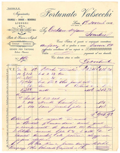 Documento originale, autentico 1900 LECCO Fortunato VALSECCHI Negoziante in coloniali e droghe  Fattura 4 1