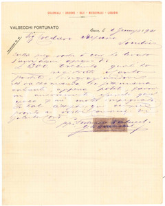 Documento originale, autentico 1901 LECCO Fortunato VALSECCHI Negoziante in coloniali  Lettera commerciale 1