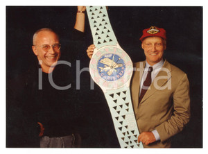 Fotografia d epoca originale 1990 ca Niki LAUDA e RAUSCH con orologio LAUDA SWISS CARIBBEAN Foto 17x12 cm 1