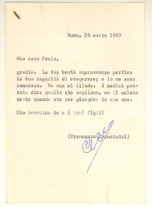 Autografo originale 1963 ROMA Cartolina avv. Francesco CARNELUTTI a un amico  AUTOGRAFO 1